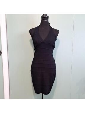 Vintage Cache Black Halter Style Tight Pencil Dress Size 4